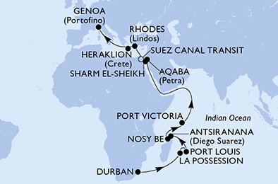 Itinéraire de votre croisière Croisière Océan Indien  