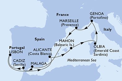 Itinéraire de votre croisière Croisière Méditerranée  