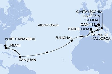 Itinéraire de votre croisière Croisière Transatlantique  