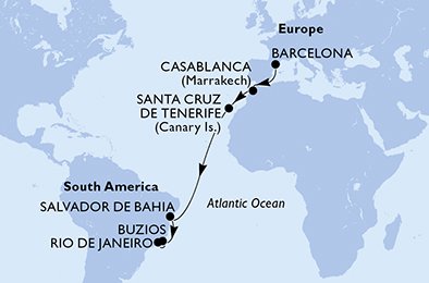 Itinéraire de votre croisière Croisière Transatlantique  