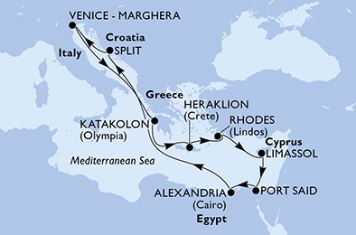 Itinéraire de votre croisière Croisière Méditerranée  
