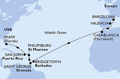 Itinéraire de votre croisière Croisière Transatlantique  