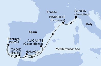 Itinéraire de votre croisière Croisière Méditerranée  