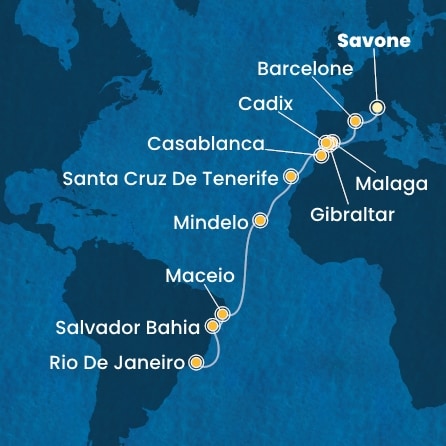 Itinéraire de votre croisière Croisière Transatlantique  