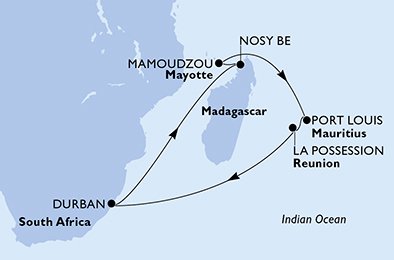 Itinéraire de votre croisière Croisière Océan Indien  