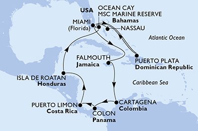 Itinéraire de votre croisière Croisière Caraïbes  Antilles  