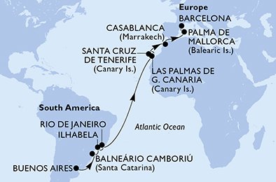 Itinéraire de votre croisière Croisière Transatlantique  