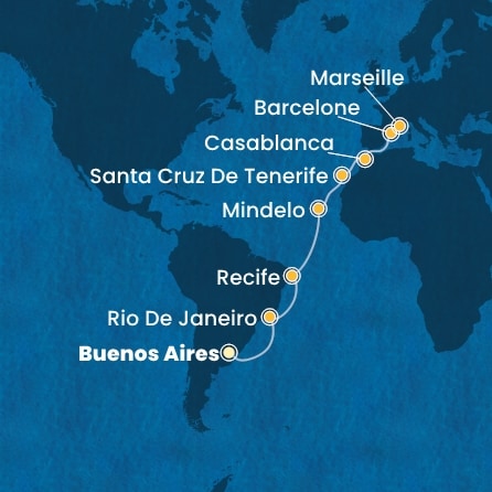 Itinéraire de votre croisière Croisière Transatlantique  