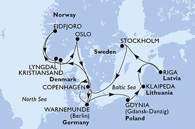 Itinéraire de votre croisière Croisière Europe du Nord  