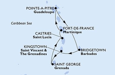 Itinéraire de votre croisière Croisière Caraïbes  Antilles  