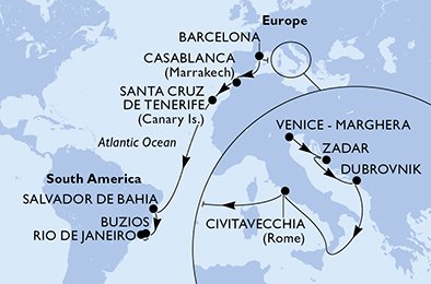 Itinéraire de votre croisière Croisière Transatlantique  