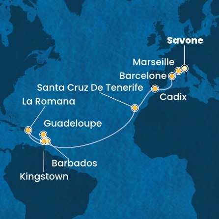 Itinéraire de votre croisière Croisière Transatlantique  