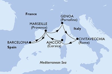 Itinéraire de votre croisière Croisière Méditerranée  