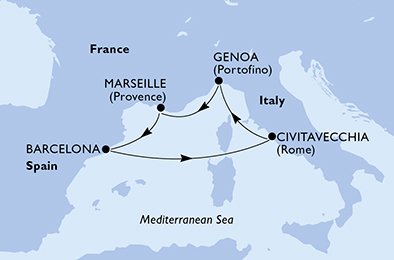 Itinéraire de votre croisière Croisière Méditerranée  