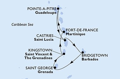 Itinéraire de votre croisière Croisière Caraïbes  Antilles  