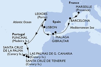 Itinéraire de votre croisière Croisière Canaries  