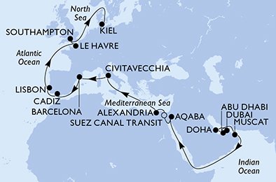 Itinéraire de votre croisière Croisière Moyen orient  