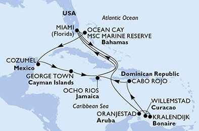 Itinéraire de votre croisière Croisière Caraïbes  Antilles  