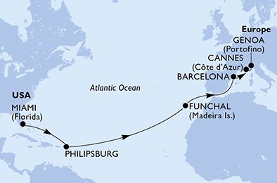 Itinéraire de votre croisière Croisière Transatlantique  