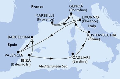 Itinéraire de votre croisière Croisière Méditerranée  
