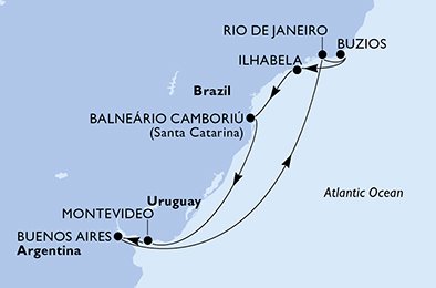 Itinéraire de votre croisière Croisière Brésil  