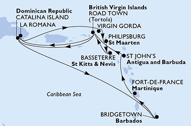 Itinéraire de votre croisière Croisière Caraïbes  Antilles  