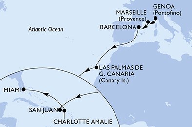 Itinéraire de votre croisière Croisière Transatlantique  