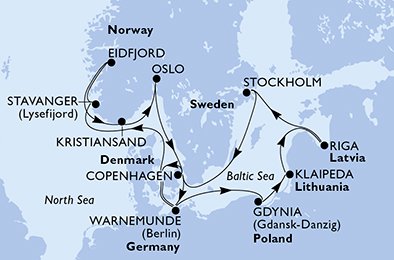 Itinéraire de votre croisière Croisière Europe du Nord  