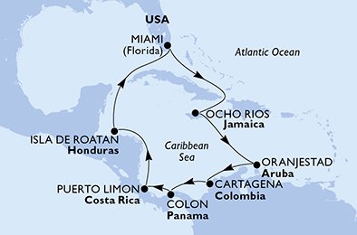Itinéraire de votre croisière Croisière Caraïbes  Antilles  