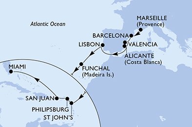 Itinéraire de votre croisière Croisière Transatlantique  