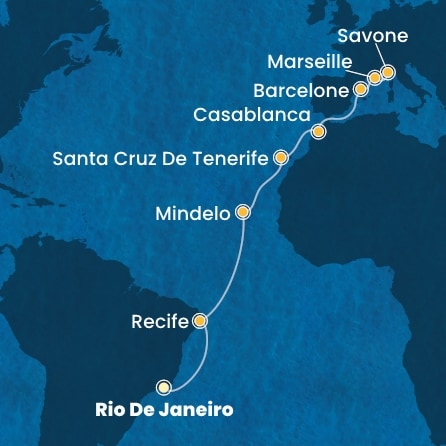 Itinéraire de votre croisière Croisière Transatlantique  