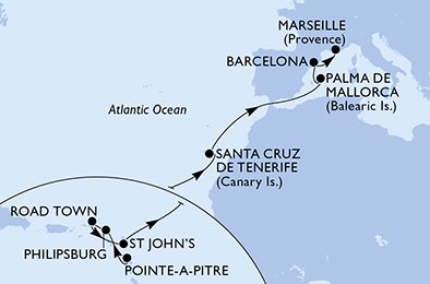 Itinéraire de votre croisière Croisière Transatlantique  