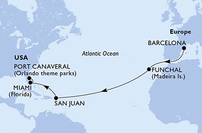 Itinéraire de votre croisière Croisière Transatlantique  