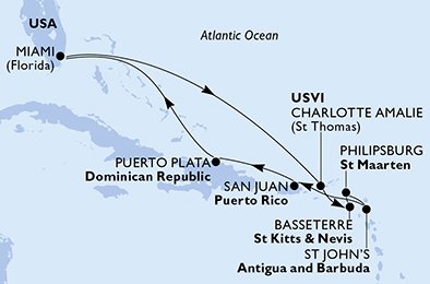 Itinéraire de votre croisière Croisière Caraïbes  Antilles  
