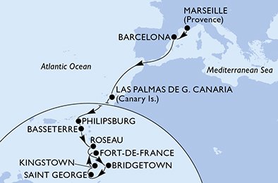 Itinéraire de votre croisière Croisière Transatlantique  
