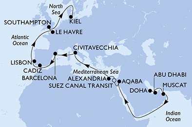 Itinéraire de votre croisière Croisière Moyen orient  