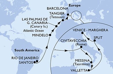 Itinéraire de votre croisière Croisière Transatlantique  