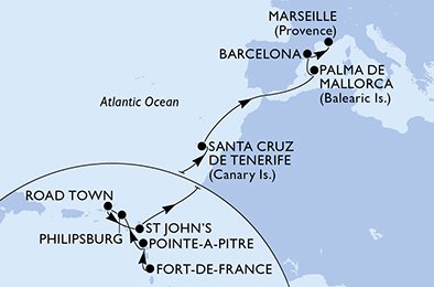 Itinéraire de votre croisière Croisière Transatlantique  