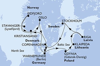 Itinéraire de votre croisière Croisière Europe du Nord  