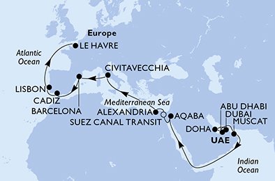 Itinéraire de votre croisière Croisière Moyen orient  