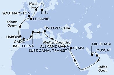 Itinéraire de votre croisière Croisière Moyen orient  