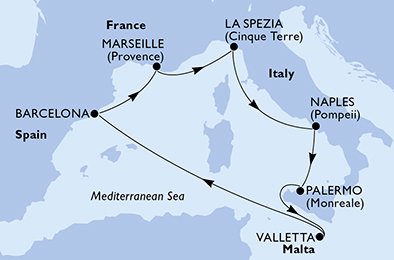 Itinéraire de votre croisière Croisière Méditerranée  