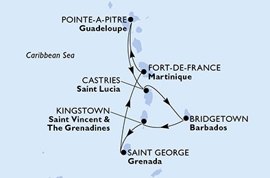 Itinéraire de votre croisière Croisière Caraïbes  Antilles  