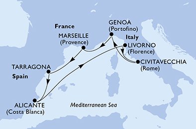 Itinéraire de votre croisière Croisière Méditerranée  