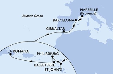 Itinéraire de votre croisière Croisière Transatlantique  