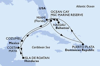 Itinéraire de votre croisière Croisière Caraïbes  Antilles  