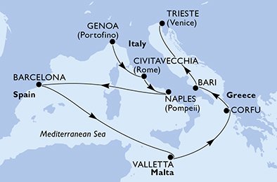 Itinéraire de votre croisière Croisière Méditerranée  
