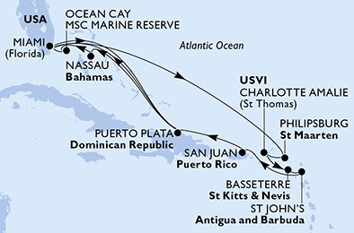 Itinéraire de votre croisière Croisière Caraïbes  Antilles  
