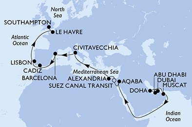Itinéraire de votre croisière Croisière Moyen orient  