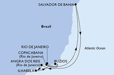 Itinéraire de votre croisière Croisière Brésil  